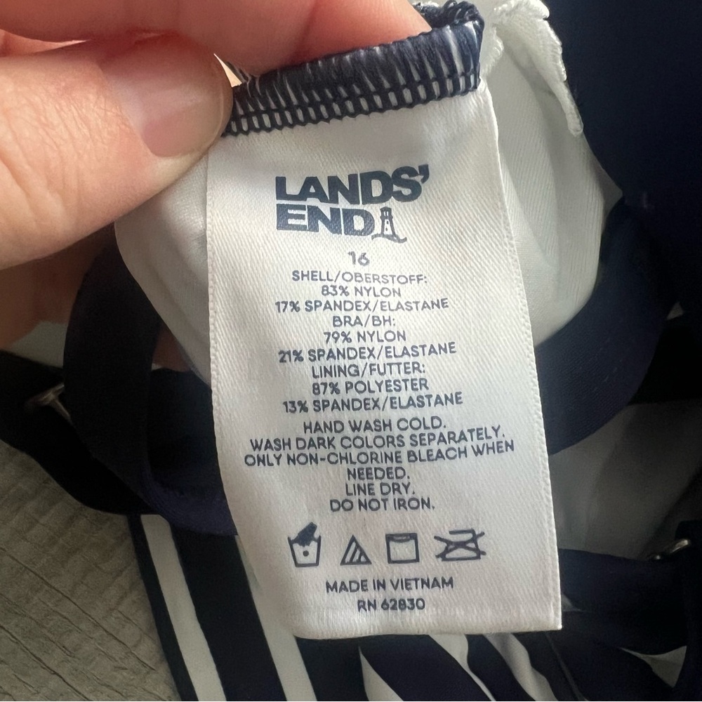NWT Lands End Bandeau Tankini Top Deep Sea Navy Stripe Removable Straps Size 16 - Picture 8 of 8